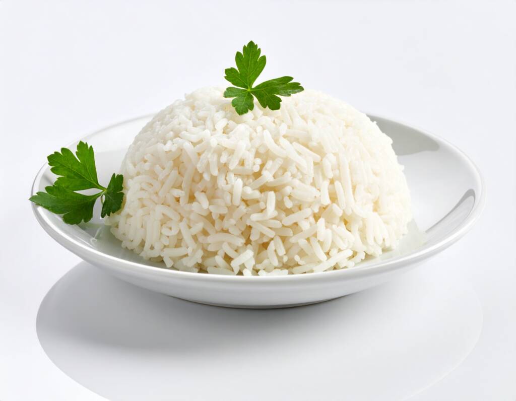 Firefly_ارز بسمتى في صحن تقديم في خليفة بيضاء 532838