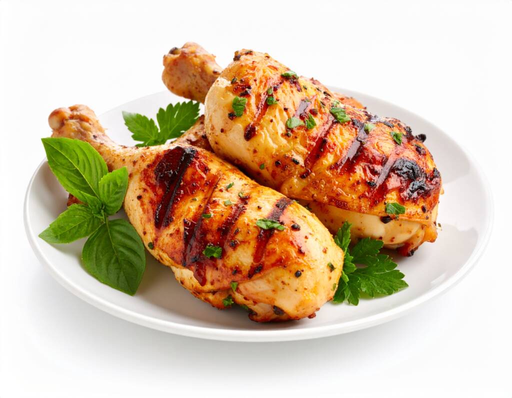 Firefly_دجاج مشوي في صحن تقديم في خليفة بيضاء 532838